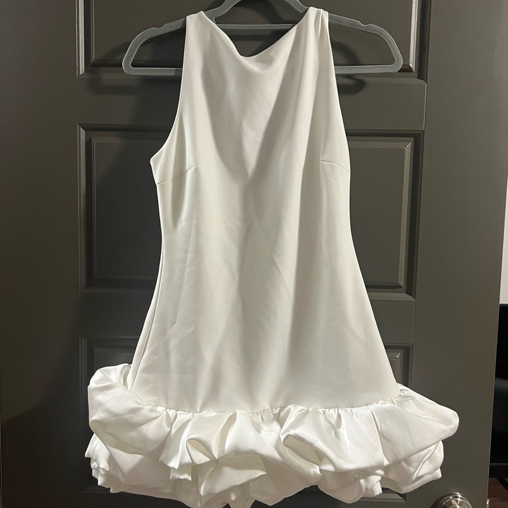 Zara White Ruffle Hem Dress